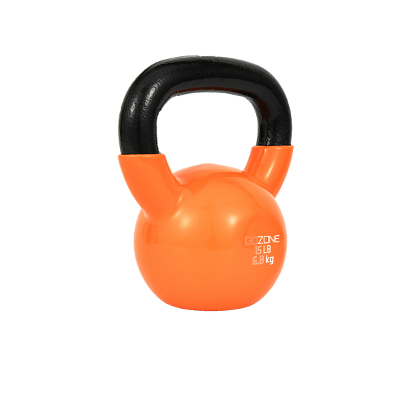 Orange 15lb kettlebell de face/hors centre