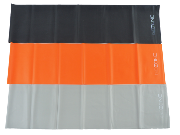 Pack de 3 bandes de résistance, légère (grise), moyenne (orange) et lourde (noire)