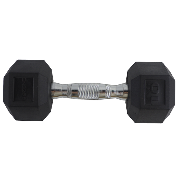 Rubber-coated dumbbell shot from above