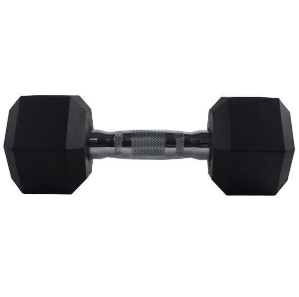 Rubber-coated 15lb dumbbell with chrome grip