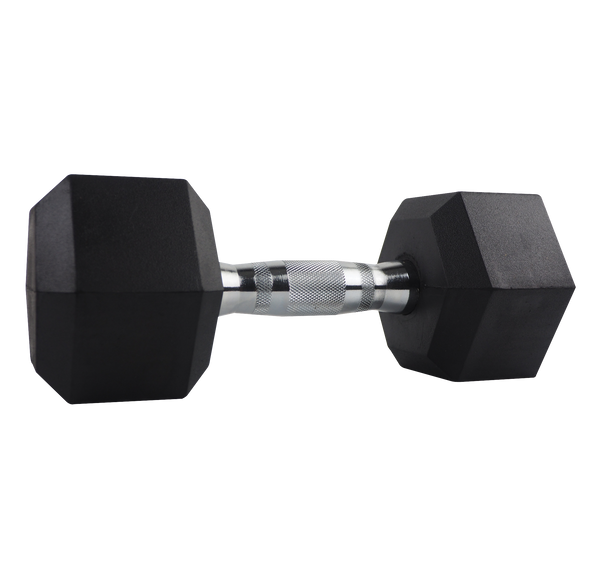 Rubber-coated hex dumbbell with chrome textured handle