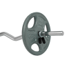End of curl bar pictured with weight plate (not included) and collar clip (not included)