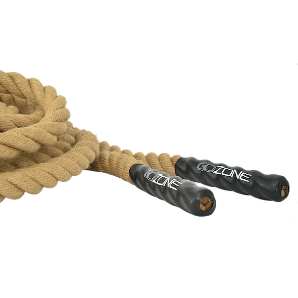 Black rubberized battle rope handles