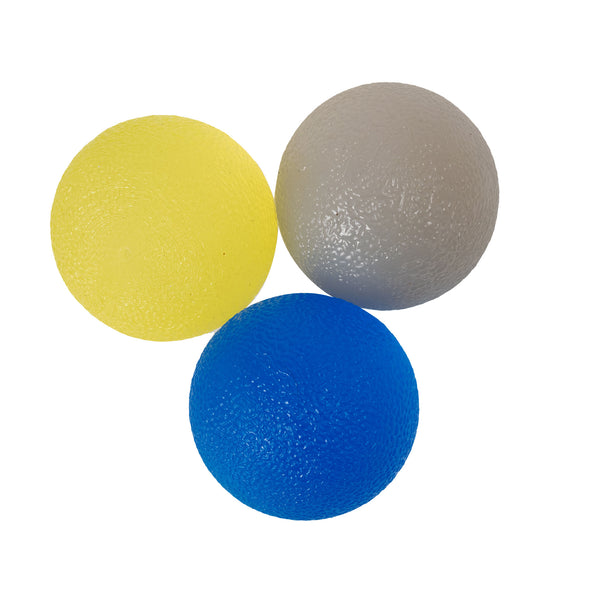 All three hand wellness balls, positioned next to each other to show they are the same size 