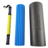 Yellow roller, blue roller, and black roller, lying side by side