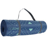 Teal printed fitness mat rolled up with strap