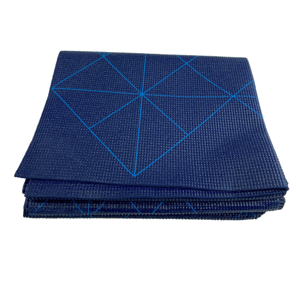 Folded up 3mm geo printed yoga mat, showing compact size