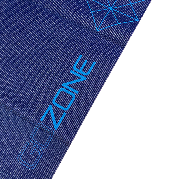 Closeup of blue GoZone logo