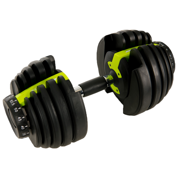 Adjustable 10lb-52.5lb dumbbell from above/angled