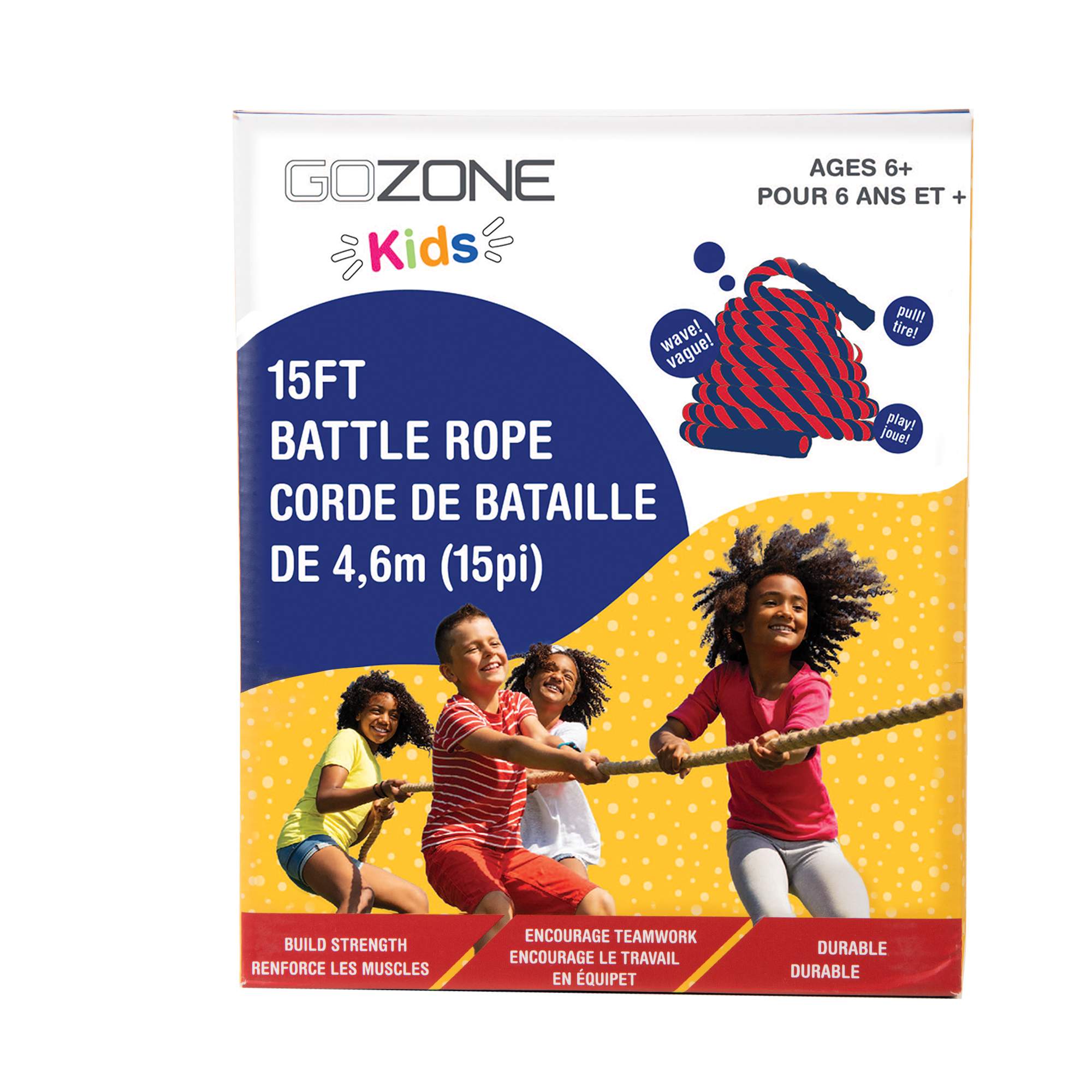 15ft Twisted Nylon Battle Rope Blue Red GoZone GoZone Canada