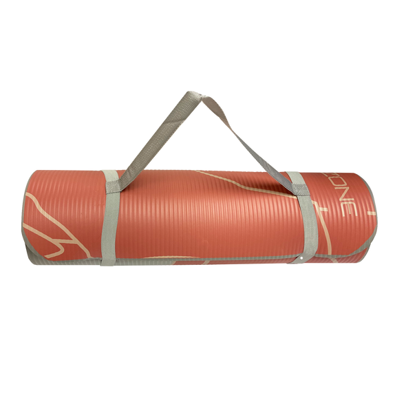 Mountain range fitness mat rolled up with strap