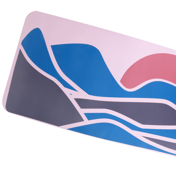 10mm Exercise Mat with Abstract Mountain Print - Pale Pink/Blue