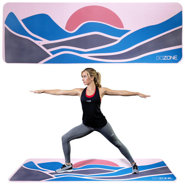 10mm Exercise Mat with Abstract Mountain Print - Pale Pink/Blue