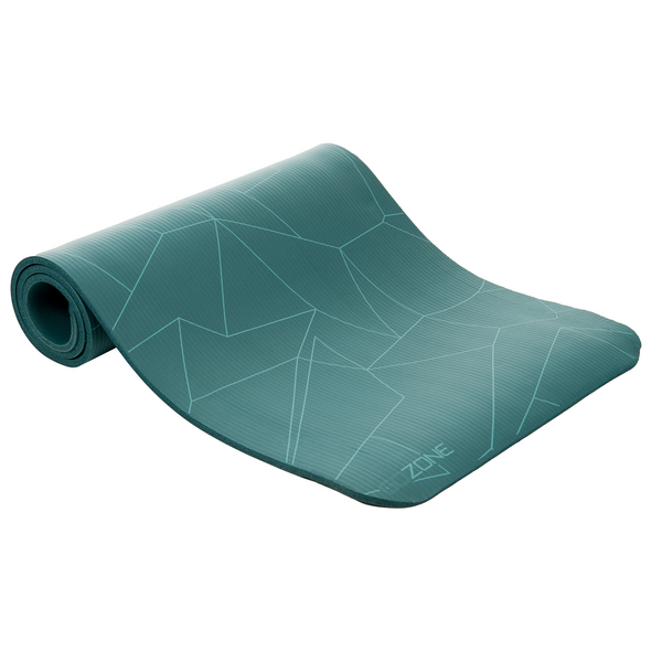 10mm line geo printed exercise mat, partially unrolled